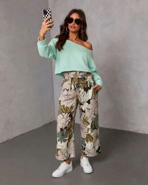 ECRU-PINK-FLORAL PANTS