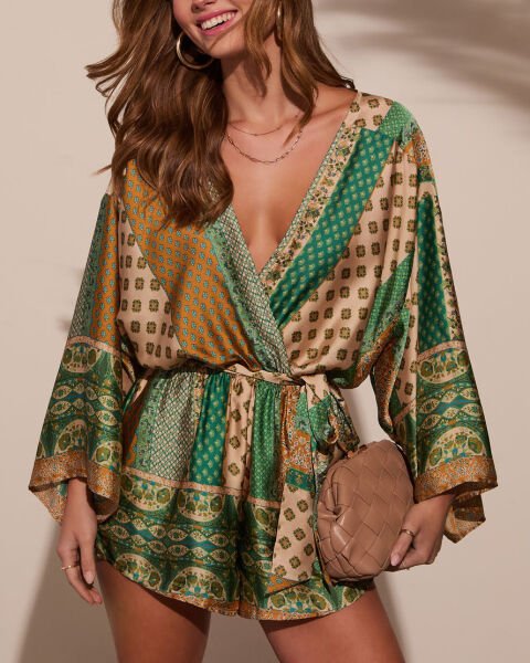 GREEN-BEIGE-PRINTED JUMPSUIT