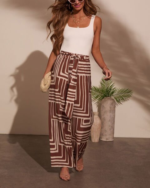 BROWN-CREAM-PRINTED PANTS
