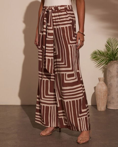 BROWN-CREAM-PRINTED PANTS