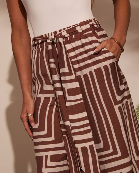 BROWN-CREAM-PRINTED PANTS