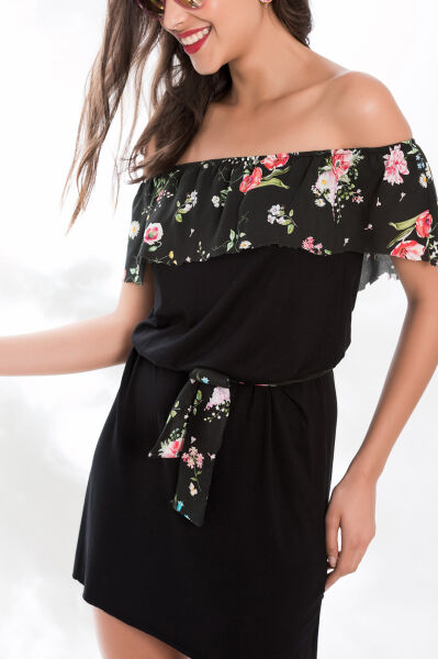 BLACK-FLORAL DRESS M - BLACK-FLORAL