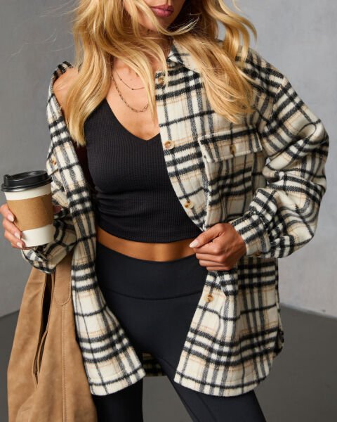 ECRU-BLACK-PLAID SHIRT XL - ECRU-BLACK-PLAID